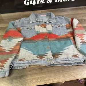 C&D&M Denim Jacket with Southwestern Pattern. Woman’s small.